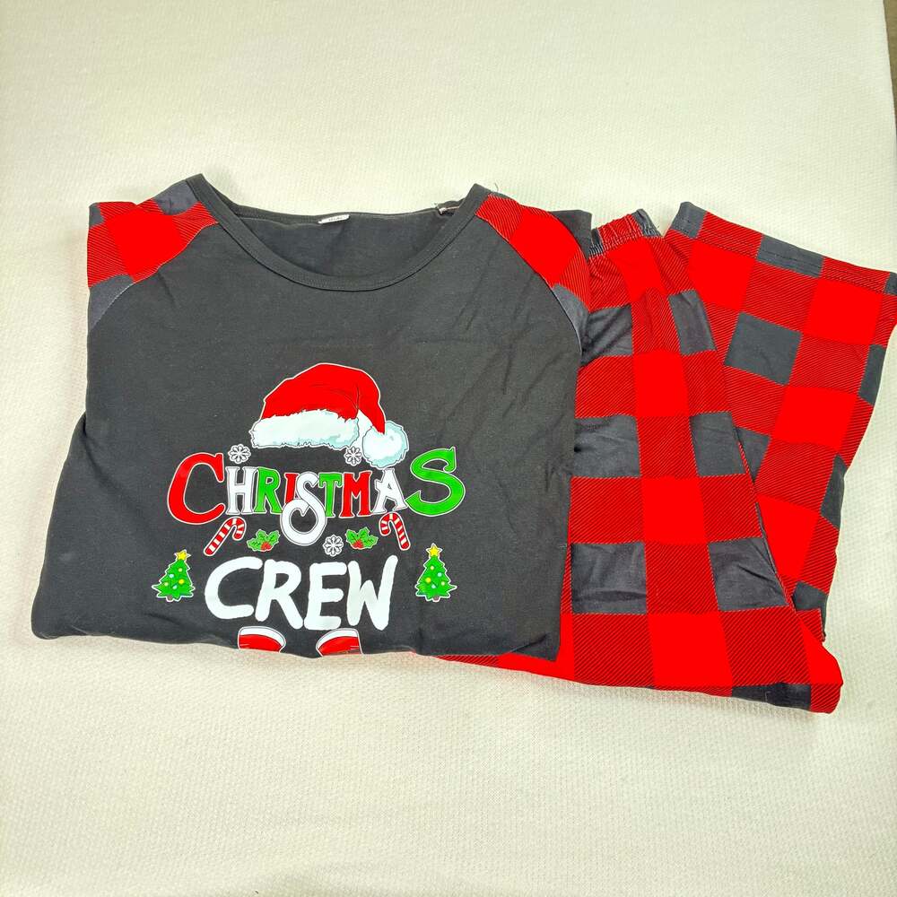 Christmas Crew Santa Hat Family Matching Pajamas Set Kids Size 14Y New